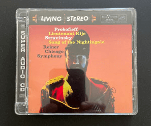 RCA Living Stereo 超級音效 CD 專輯封面，收錄普羅高菲夫《基捷中尉》和史特拉汶斯基《夜鶯之歌》，由萊納指揮芝加哥交響樂團演出。 